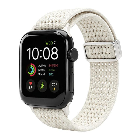 For Apple Watch 42 / 44 / 45 / 46 / 49mm xDfind Magnetic Buckle Hollow-Out Nylon Woven Watch Band(Starlight)