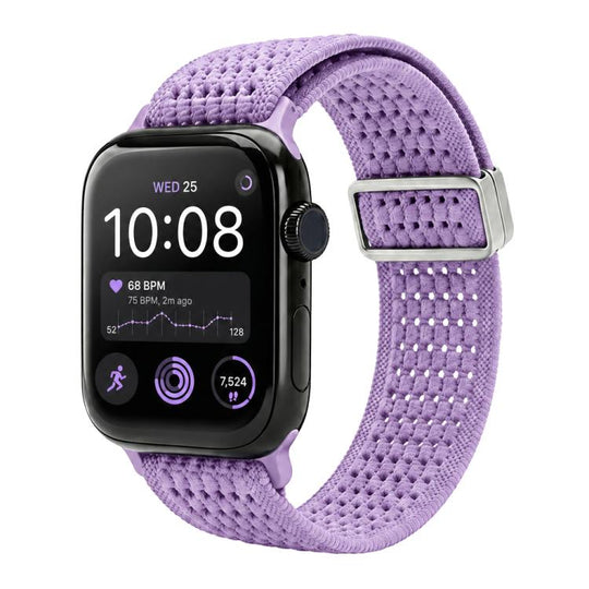 For Apple Watch 42 / 44 / 45 / 46 / 49mm xDfind Magnetic Buckle Hollow-Out Nylon Woven Watch Band(Purple)