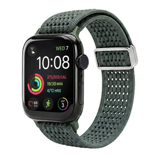 For Apple Watch 38 / 40 / 41 / S11 42mm xDfind Magnetic Buckle Hollow-Out Nylon Woven Watch Band(Dark Green)
