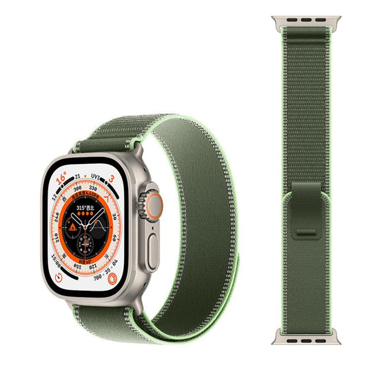 For Apple Watch 42 / 44 / 45 / 46 / 49mm xDfind Adjustable Hook And Loop Fastener Reflective Nylon Loop Watch Band(Green)