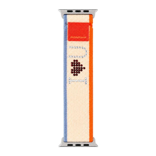 For Apple Watch 38 / 40 / 41 / S11 42mm xDfind Rhinestone Hook And Loop Fastener Nylon Loop Watch Band(Orange-beige)