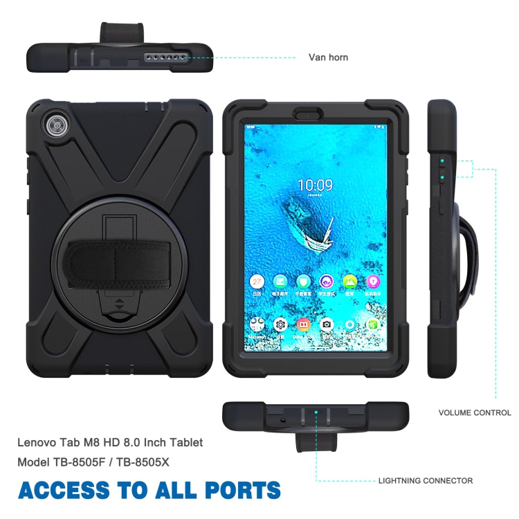 For Lenovo Tab M8 Shockproof Colorful Silicone + PC Protective Case with Holder & Hand Grip Strap & Shoulder Strap(Black) - Lenovo by buy2fix | Online Shopping UK | buy2fix