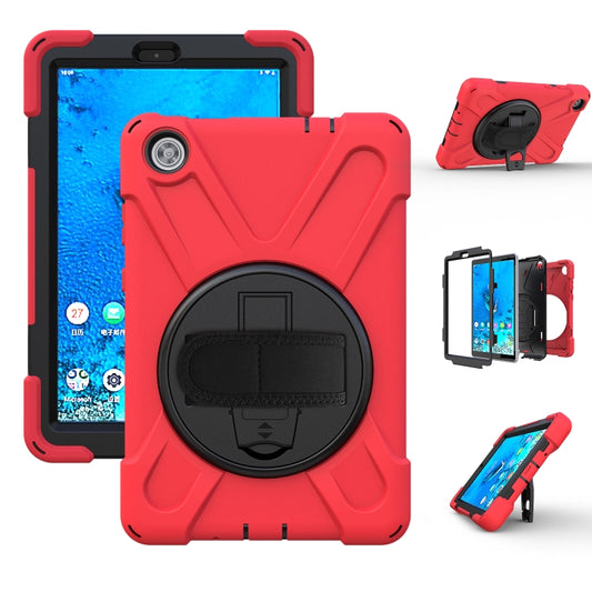For Lenovo Tab M8 Shockproof Colorful Silicone + PC Protective Case with Holder & Hand Grip Strap & Shoulder Strap(Red) - Lenovo by buy2fix | Online Shopping UK | buy2fix
