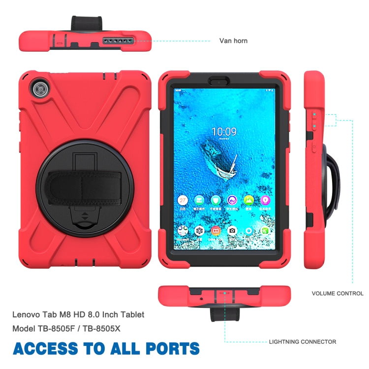 For Lenovo Tab M8 Shockproof Colorful Silicone + PC Protective Case with Holder & Hand Grip Strap & Shoulder Strap(Red) - Lenovo by buy2fix | Online Shopping UK | buy2fix