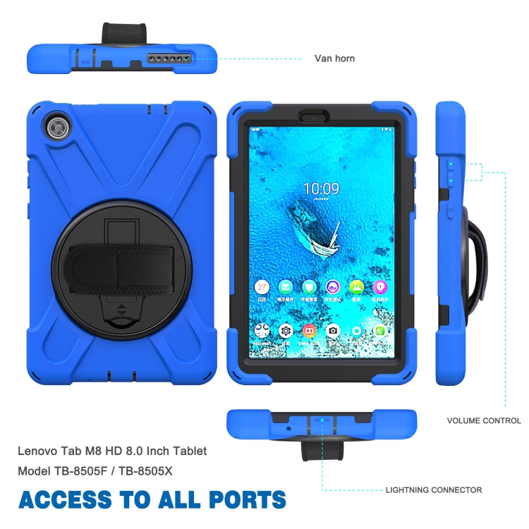 For Lenovo Tab M8 Shockproof Colorful Silicone + PC Protective Case with Holder & Hand Grip Strap & Shoulder Strap(Blue) - Lenovo by buy2fix | Online Shopping UK | buy2fix