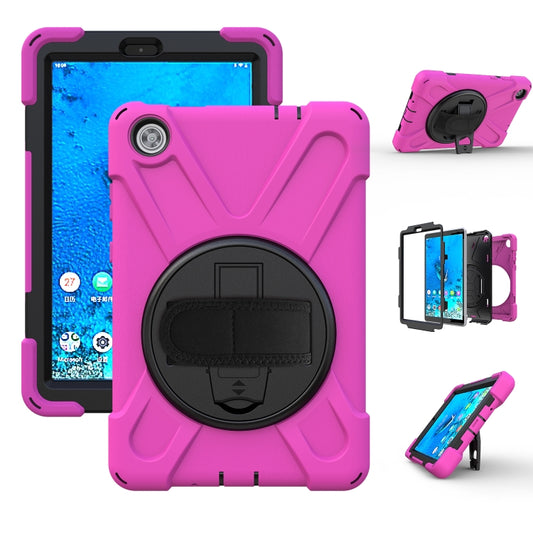 For Lenovo Tab M8 Shockproof Colorful Silicone + PC Protective Case with Holder & Hand Grip Strap & Shoulder Strap(Rose Red) - Lenovo by buy2fix | Online Shopping UK | buy2fix