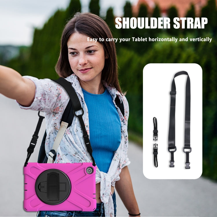 For Lenovo Tab M8 Shockproof Colorful Silicone + PC Protective Case with Holder & Hand Grip Strap & Shoulder Strap(Rose Red) - Lenovo by buy2fix | Online Shopping UK | buy2fix