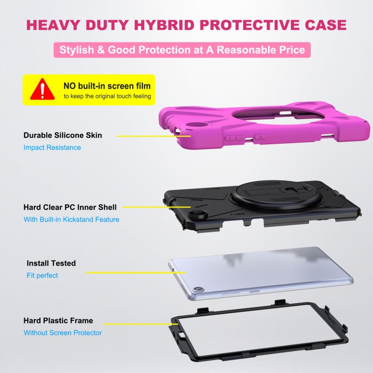 For Lenovo Tab M8 Shockproof Colorful Silicone + PC Protective Case with Holder & Hand Grip Strap & Shoulder Strap(Rose Red) - Lenovo by buy2fix | Online Shopping UK | buy2fix