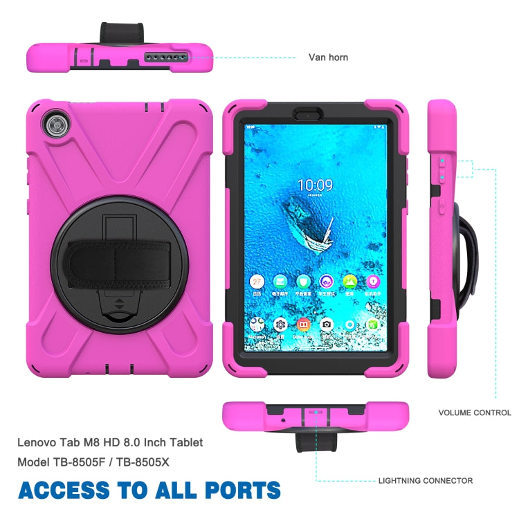 For Lenovo Tab M8 Shockproof Colorful Silicone + PC Protective Case with Holder & Hand Grip Strap & Shoulder Strap(Rose Red) - Lenovo by buy2fix | Online Shopping UK | buy2fix