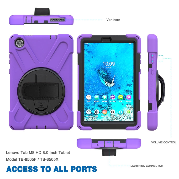 For Lenovo Tab M8 Shockproof Colorful Silicone + PC Protective Case with Holder & Hand Grip Strap & Shoulder Strap(Purple) - Lenovo by buy2fix | Online Shopping UK | buy2fix