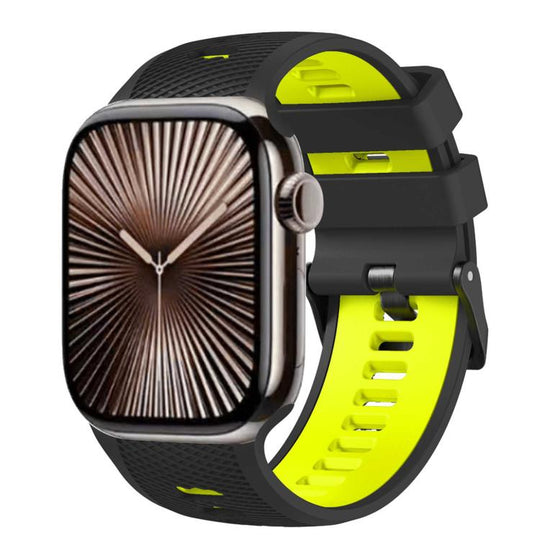 For Apple Watch 46mm / 49mm / 45mm / 44mm Mesh Textured Two Color Silicone Watch Band(Black Green)