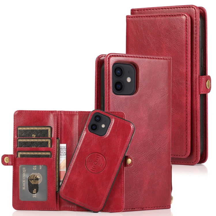 For iPhone 12 mini Multiple Card Slots Detachable Magnetic Horizontal Flip Leather Case with Card Slots & Holder & Wallet (Red) - iPhone 12 mini Cases by buy2fix | Online Shopping UK | buy2fix
