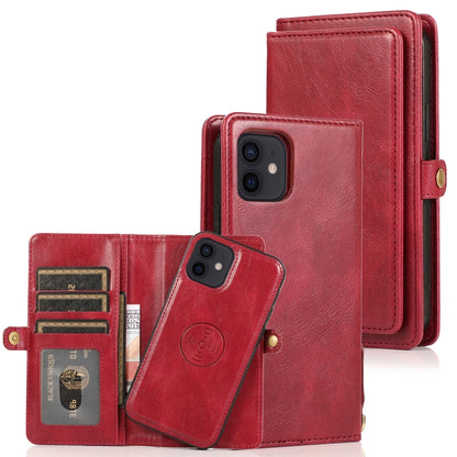 For iPhone 12 mini Multiple Card Slots Detachable Magnetic Horizontal Flip Leather Case with Card Slots & Holder & Wallet (Red) - iPhone 12 mini Cases by buy2fix | Online Shopping UK | buy2fix