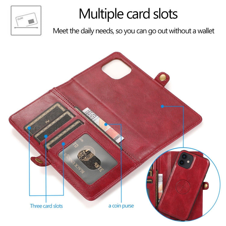 For iPhone 12 mini Multiple Card Slots Detachable Magnetic Horizontal Flip Leather Case with Card Slots & Holder & Wallet (Red) - iPhone 12 mini Cases by buy2fix | Online Shopping UK | buy2fix