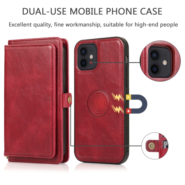 For iPhone 12 mini Multiple Card Slots Detachable Magnetic Horizontal Flip Leather Case with Card Slots & Holder & Wallet (Red) - iPhone 12 mini Cases by buy2fix | Online Shopping UK | buy2fix