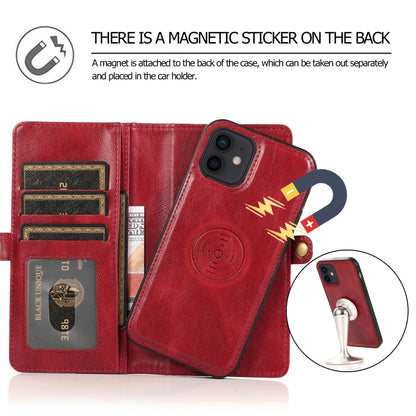 For iPhone 12 mini Multiple Card Slots Detachable Magnetic Horizontal Flip Leather Case with Card Slots & Holder & Wallet (Red) - iPhone 12 mini Cases by buy2fix | Online Shopping UK | buy2fix