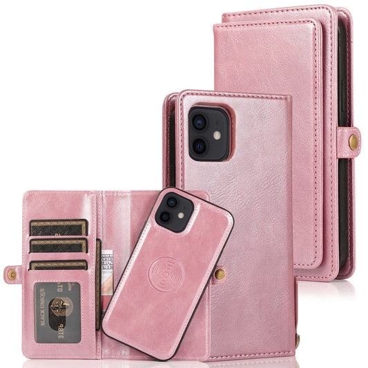 For iPhone 12 mini Multiple Card Slots Detachable Magnetic Horizontal Flip Leather Case with Card Slots & Holder & Wallet (Rose Gold) - iPhone 12 mini Cases by buy2fix | Online Shopping UK | buy2fix