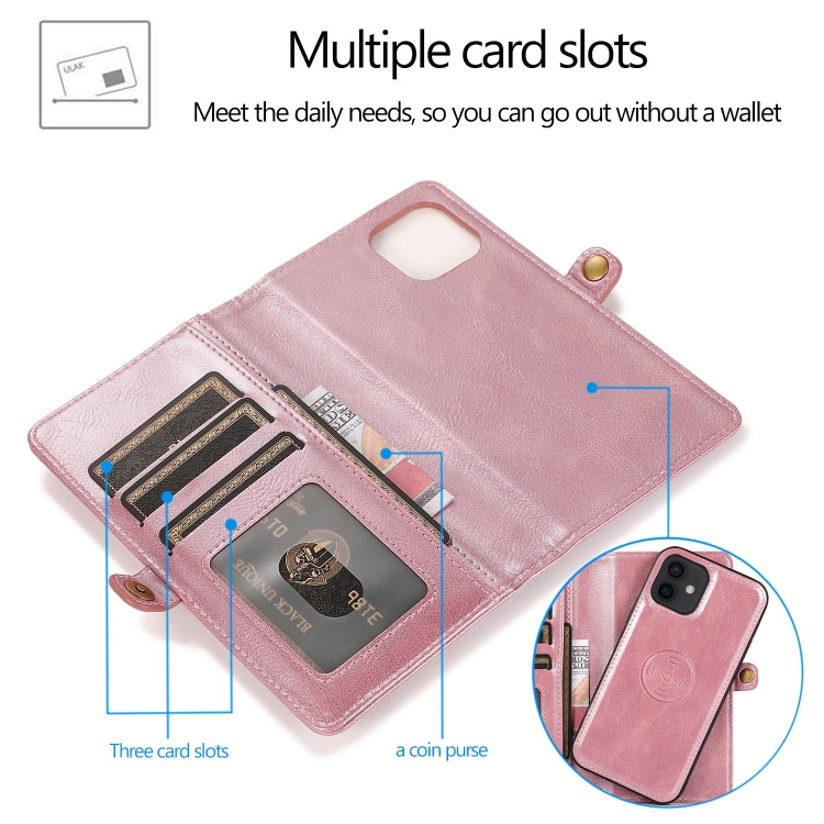 For iPhone 12 mini Multiple Card Slots Detachable Magnetic Horizontal Flip Leather Case with Card Slots & Holder & Wallet (Rose Gold) - iPhone 12 mini Cases by buy2fix | Online Shopping UK | buy2fix