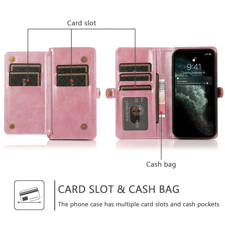 For iPhone 12 mini Multiple Card Slots Detachable Magnetic Horizontal Flip Leather Case with Card Slots & Holder & Wallet (Rose Gold) - iPhone 12 mini Cases by buy2fix | Online Shopping UK | buy2fix