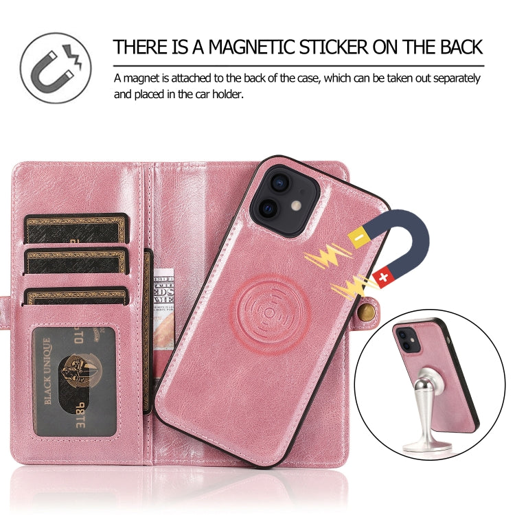For iPhone 12 mini Multiple Card Slots Detachable Magnetic Horizontal Flip Leather Case with Card Slots & Holder & Wallet (Rose Gold) - iPhone 12 mini Cases by buy2fix | Online Shopping UK | buy2fix