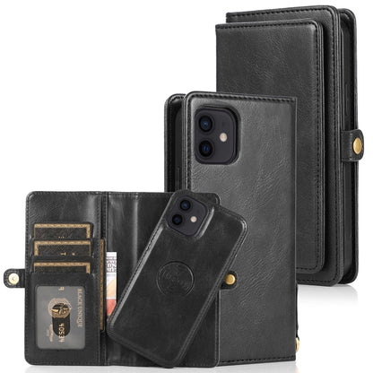 For iPhone 12 mini Multiple Card Slots Detachable Magnetic Horizontal Flip Leather Case with Card Slots & Holder & Wallet (Black) - iPhone 12 mini Cases by buy2fix | Online Shopping UK | buy2fix