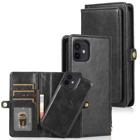 For iPhone 12 mini Multiple Card Slots Detachable Magnetic Horizontal Flip Leather Case with Card Slots & Holder & Wallet (Black) - iPhone 12 mini Cases by buy2fix | Online Shopping UK | buy2fix