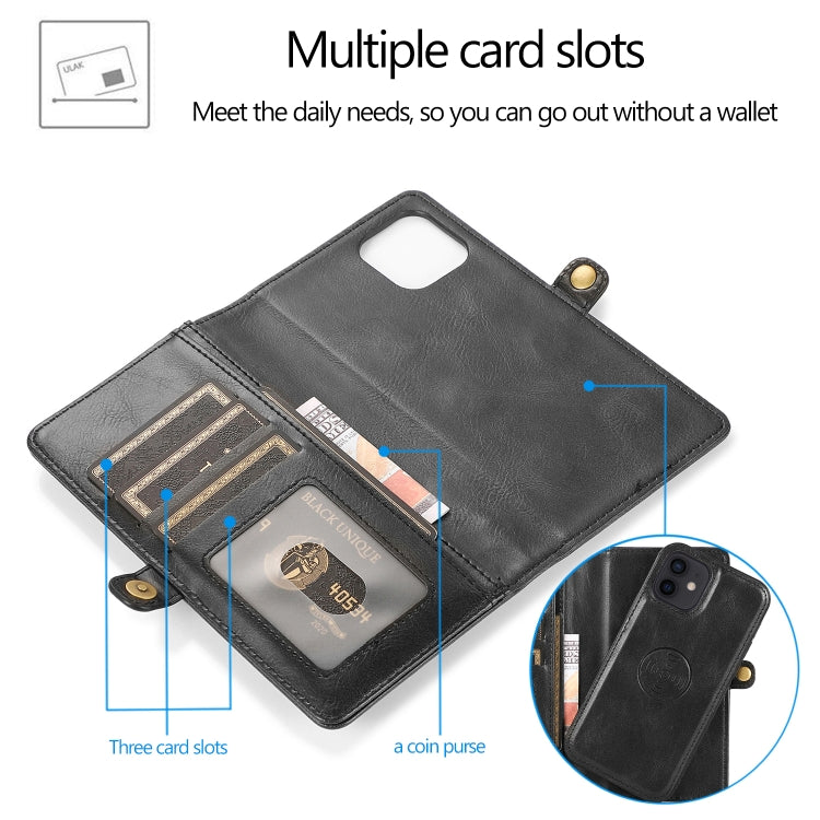 For iPhone 12 mini Multiple Card Slots Detachable Magnetic Horizontal Flip Leather Case with Card Slots & Holder & Wallet (Black) - iPhone 12 mini Cases by buy2fix | Online Shopping UK | buy2fix