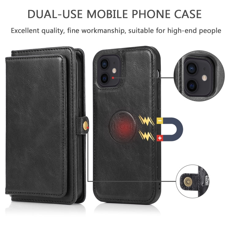 For iPhone 12 mini Multiple Card Slots Detachable Magnetic Horizontal Flip Leather Case with Card Slots & Holder & Wallet (Black) - iPhone 12 mini Cases by buy2fix | Online Shopping UK | buy2fix