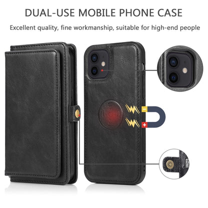 For iPhone 12 mini Multiple Card Slots Detachable Magnetic Horizontal Flip Leather Case with Card Slots & Holder & Wallet (Black) - iPhone 12 mini Cases by buy2fix | Online Shopping UK | buy2fix