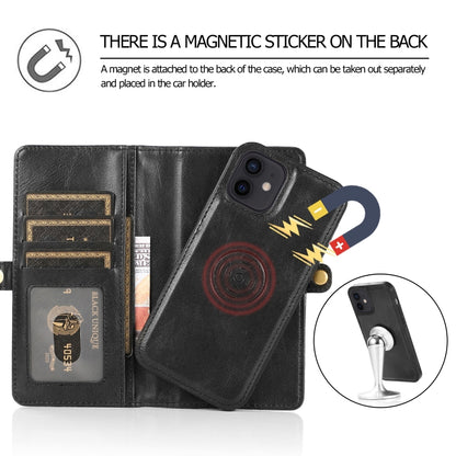 For iPhone 12 mini Multiple Card Slots Detachable Magnetic Horizontal Flip Leather Case with Card Slots & Holder & Wallet (Black) - iPhone 12 mini Cases by buy2fix | Online Shopping UK | buy2fix