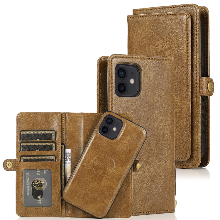 For iPhone 12 mini Multiple Card Slots Detachable Magnetic Horizontal Flip Leather Case with Card Slots & Holder & Wallet (Brown) - iPhone 12 mini Cases by buy2fix | Online Shopping UK | buy2fix