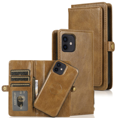 For iPhone 12 mini Multiple Card Slots Detachable Magnetic Horizontal Flip Leather Case with Card Slots & Holder & Wallet (Brown) - iPhone 12 mini Cases by buy2fix | Online Shopping UK | buy2fix