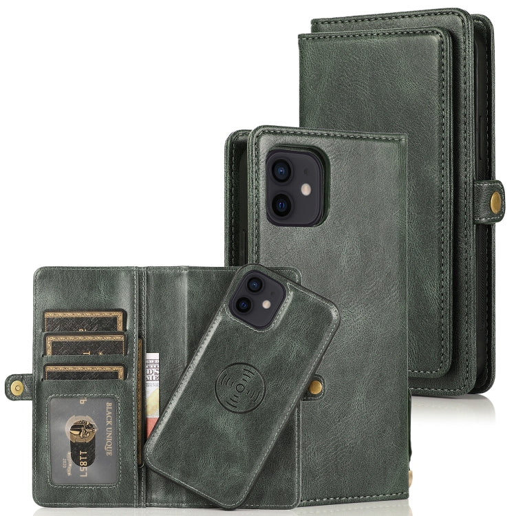 For iPhone 12 mini Multiple Card Slots Detachable Magnetic Horizontal Flip Leather Case with Card Slots & Holder & Wallet (Dark Green) - iPhone 12 mini Cases by buy2fix | Online Shopping UK | buy2fix
