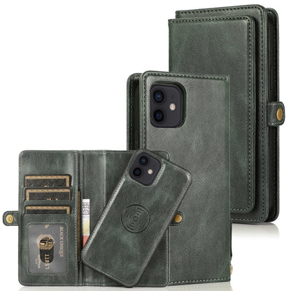 For iPhone 12 mini Multiple Card Slots Detachable Magnetic Horizontal Flip Leather Case with Card Slots & Holder & Wallet (Dark Green) - iPhone 12 mini Cases by buy2fix | Online Shopping UK | buy2fix