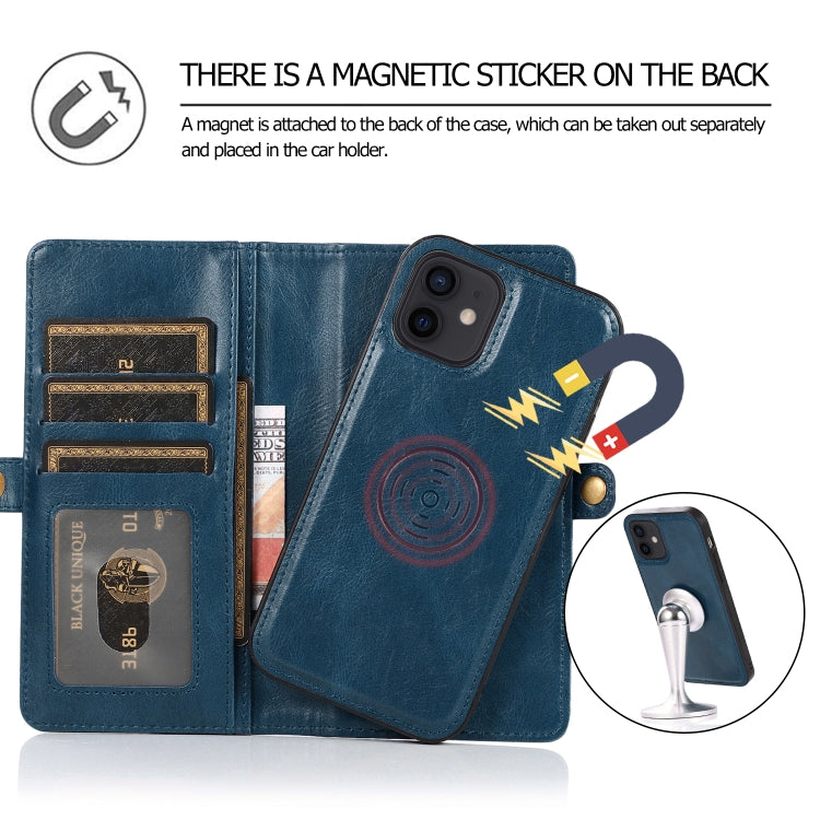 For iPhone 12 mini Multiple Card Slots Detachable Magnetic Horizontal Flip Leather Case with Card Slots & Holder & Wallet (Navy Blue) - iPhone 12 mini Cases by buy2fix | Online Shopping UK | buy2fix