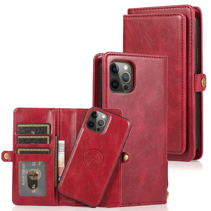 For iPhone 12 / 12 Pro Multiple Card Slots Detachable Magnetic Horizontal Flip Leather Case with Card Slots & Holder & Wallet(Red) - iPhone 12 / 12 Pro Cases by buy2fix | Online Shopping UK | buy2fix