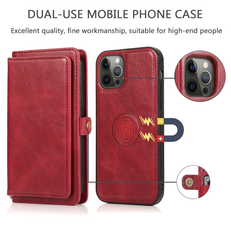 For iPhone 12 / 12 Pro Multiple Card Slots Detachable Magnetic Horizontal Flip Leather Case with Card Slots & Holder & Wallet(Red) - iPhone 12 / 12 Pro Cases by buy2fix | Online Shopping UK | buy2fix