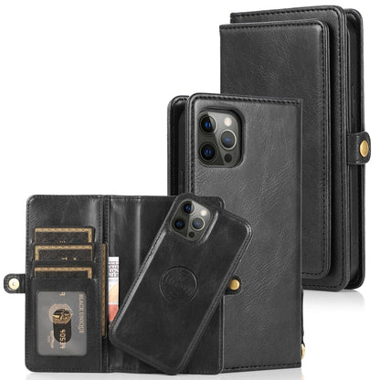 For iPhone 12 / 12 Pro Multiple Card Slots Detachable Magnetic Horizontal Flip Leather Case with Card Slots & Holder & Wallet(Black) - iPhone 12 / 12 Pro Cases by buy2fix | Online Shopping UK | buy2fix