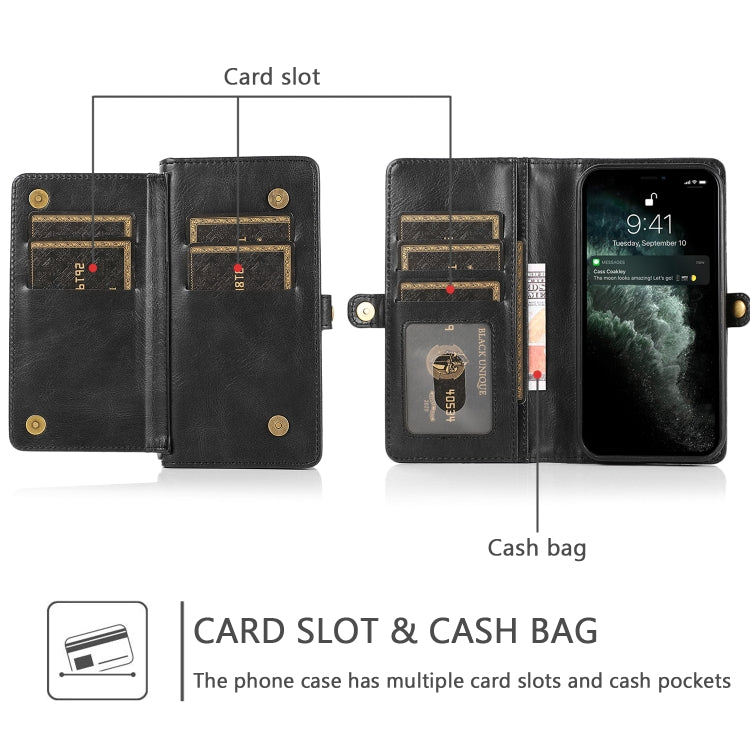 For iPhone 12 / 12 Pro Multiple Card Slots Detachable Magnetic Horizontal Flip Leather Case with Card Slots & Holder & Wallet(Black) - iPhone 12 / 12 Pro Cases by buy2fix | Online Shopping UK | buy2fix