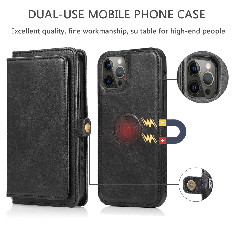 For iPhone 12 / 12 Pro Multiple Card Slots Detachable Magnetic Horizontal Flip Leather Case with Card Slots & Holder & Wallet(Black) - iPhone 12 / 12 Pro Cases by buy2fix | Online Shopping UK | buy2fix