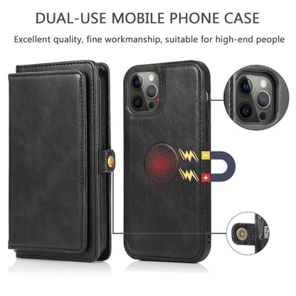 For iPhone 12 / 12 Pro Multiple Card Slots Detachable Magnetic Horizontal Flip Leather Case with Card Slots & Holder & Wallet(Black) - iPhone 12 / 12 Pro Cases by buy2fix | Online Shopping UK | buy2fix