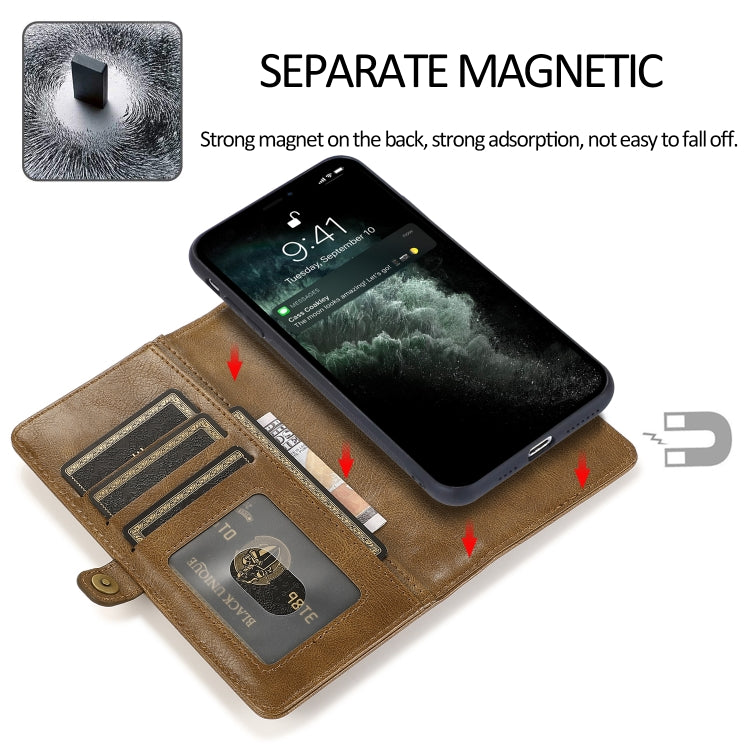 For iPhone 12 / 12 Pro Multiple Card Slots Detachable Magnetic Horizontal Flip Leather Case with Card Slots & Holder & Wallet(Brown) - iPhone 12 / 12 Pro Cases by buy2fix | Online Shopping UK | buy2fix