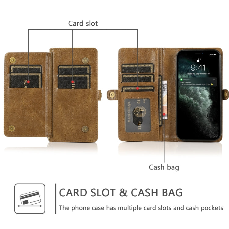 For iPhone 12 / 12 Pro Multiple Card Slots Detachable Magnetic Horizontal Flip Leather Case with Card Slots & Holder & Wallet(Brown) - iPhone 12 / 12 Pro Cases by buy2fix | Online Shopping UK | buy2fix