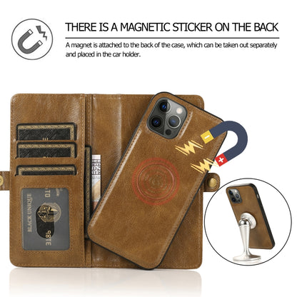 For iPhone 12 / 12 Pro Multiple Card Slots Detachable Magnetic Horizontal Flip Leather Case with Card Slots & Holder & Wallet(Brown) - iPhone 12 / 12 Pro Cases by buy2fix | Online Shopping UK | buy2fix