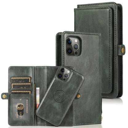 For iPhone 12 / 12 Pro Multiple Card Slots Detachable Magnetic Horizontal Flip Leather Case with Card Slots & Holder & Wallet(Dark Green) - iPhone 12 / 12 Pro Cases by buy2fix | Online Shopping UK | buy2fix