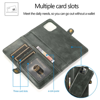 For iPhone 12 / 12 Pro Multiple Card Slots Detachable Magnetic Horizontal Flip Leather Case with Card Slots & Holder & Wallet(Dark Green) - iPhone 12 / 12 Pro Cases by buy2fix | Online Shopping UK | buy2fix