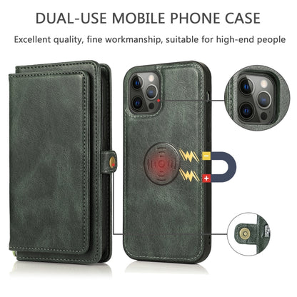 For iPhone 12 / 12 Pro Multiple Card Slots Detachable Magnetic Horizontal Flip Leather Case with Card Slots & Holder & Wallet(Dark Green) - iPhone 12 / 12 Pro Cases by buy2fix | Online Shopping UK | buy2fix