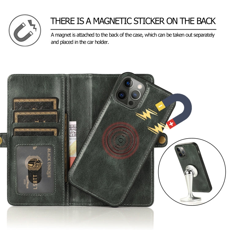 For iPhone 12 / 12 Pro Multiple Card Slots Detachable Magnetic Horizontal Flip Leather Case with Card Slots & Holder & Wallet(Dark Green) - iPhone 12 / 12 Pro Cases by buy2fix | Online Shopping UK | buy2fix