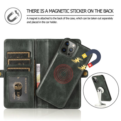 For iPhone 12 / 12 Pro Multiple Card Slots Detachable Magnetic Horizontal Flip Leather Case with Card Slots & Holder & Wallet(Dark Green) - iPhone 12 / 12 Pro Cases by buy2fix | Online Shopping UK | buy2fix