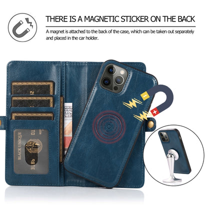 For iPhone 12 / 12 Pro Multiple Card Slots Detachable Magnetic Horizontal Flip Leather Case with Card Slots & Holder & Wallet(Navy Blue) - iPhone 12 / 12 Pro Cases by buy2fix | Online Shopping UK | buy2fix